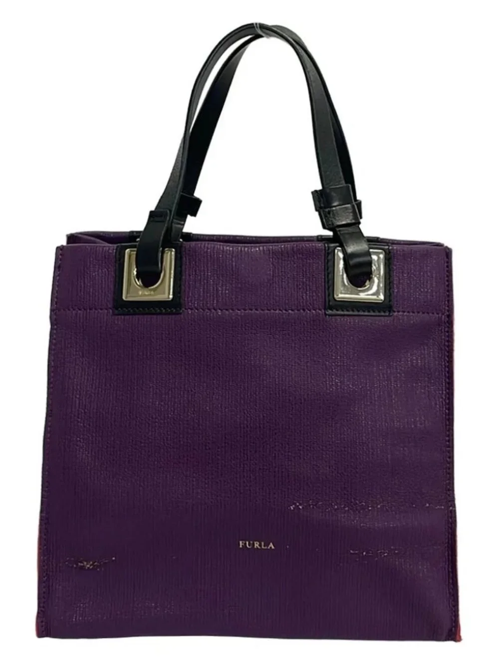 FURLA Purple Black Red PVC Leather Tote Bag